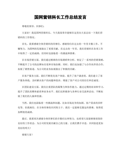 国网营销科长工作总结发言