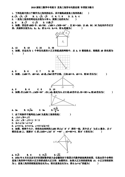 2019届中考数学复习《直角三角形与勾股定理》专项练习含答案