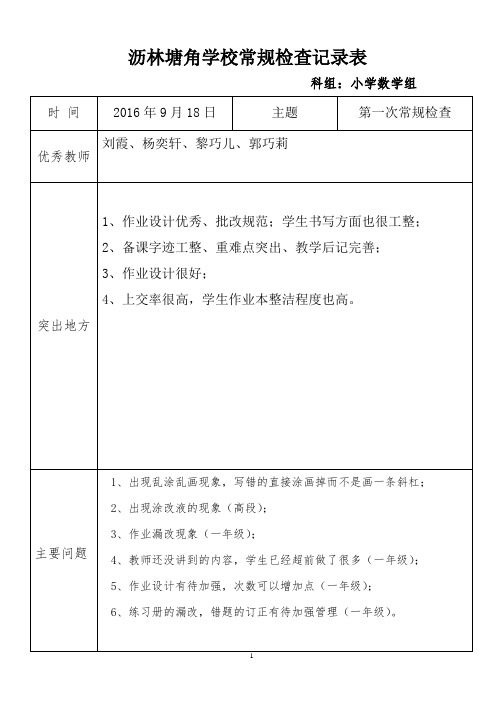 小学数学组第一次常规检查记录表