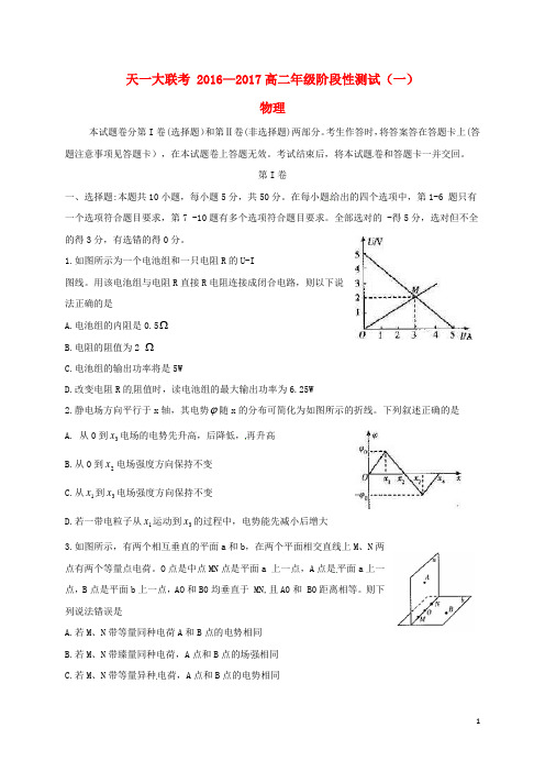 河南省天一大联考高二物理上学期阶段性测试试题(一)