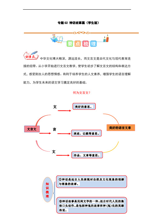 2023年暑假小学语文小古文阅读专项(统编版)专题02 神话故事篇(学生版)