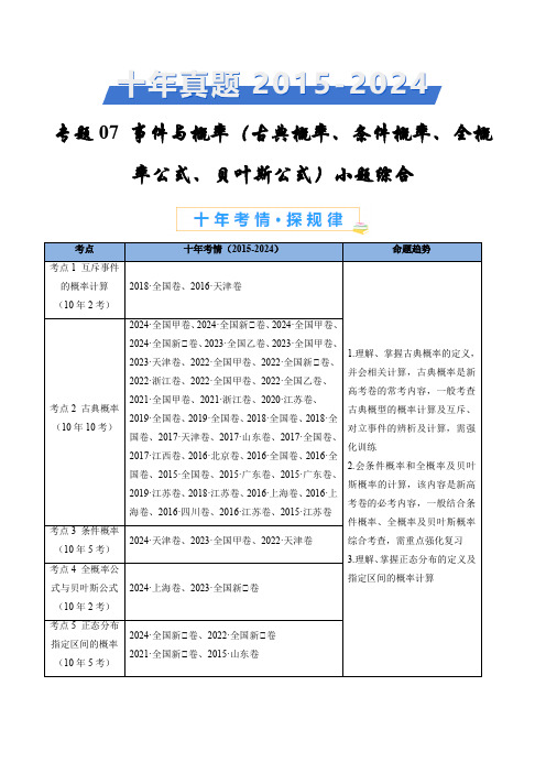 专题07 事件与概率(古典概率、条件概率、全概率公式、贝叶斯公式)小题综合(原卷版)