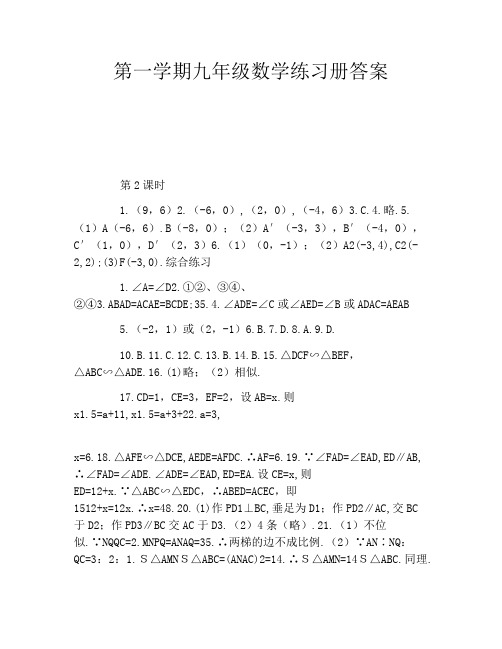 第一学期九年级数学练习册答案