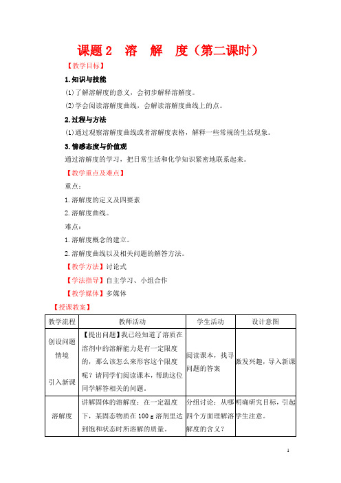 初中化学_第九章课题2溶解度(第二课时)教学设计学情分析教材分析课后反思