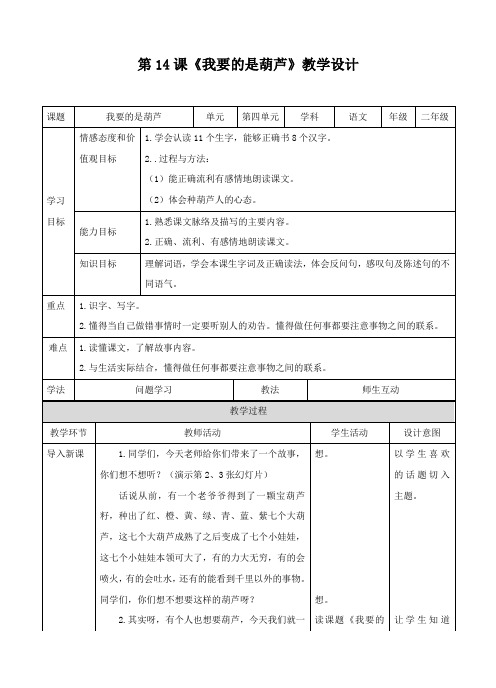 部编新人教版二年级语文上册《我要的是葫芦》教案及反思