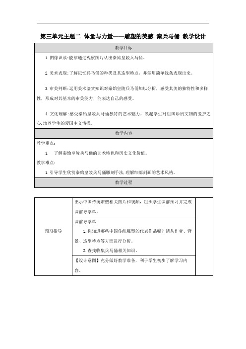 体量与力量——雕塑的美感秦兵马俑教学设计高中美术人美版美术鉴赏