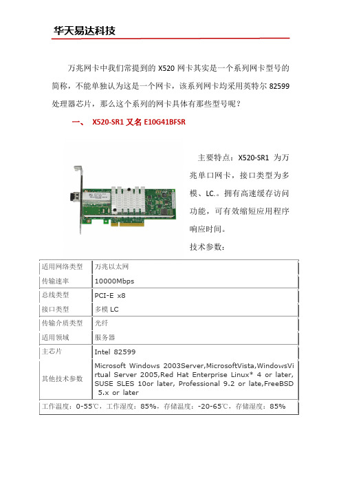 Intel X520系列网卡有那些型号