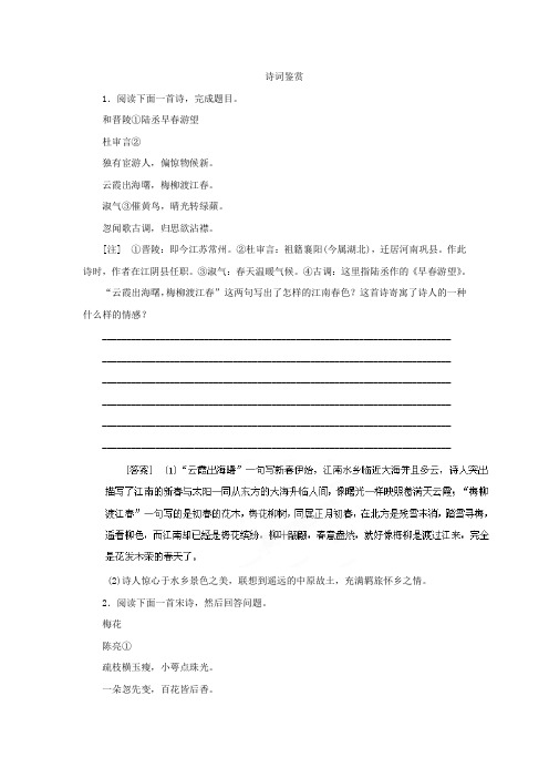 高三二轮专题复习精题训练：诗词鉴赏 Word版含答案.doc