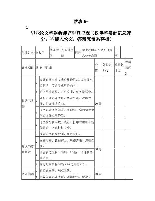 答辩评分表