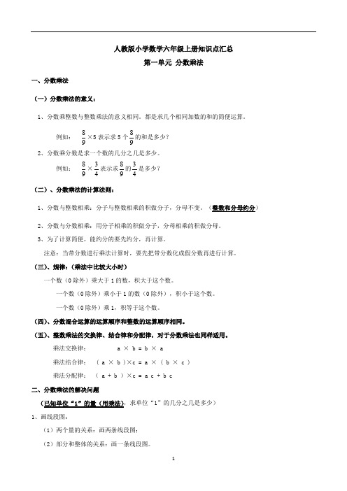 人教版小学数学六年级上册第一单元知识点汇总