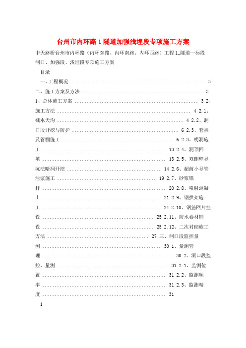 台州市内环路1隧道加强浅埋段专项施工方案 