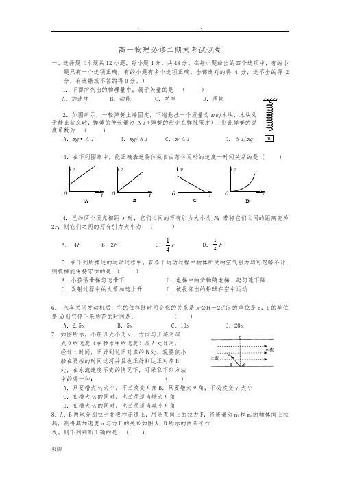 高一物理必修二期末考试试卷