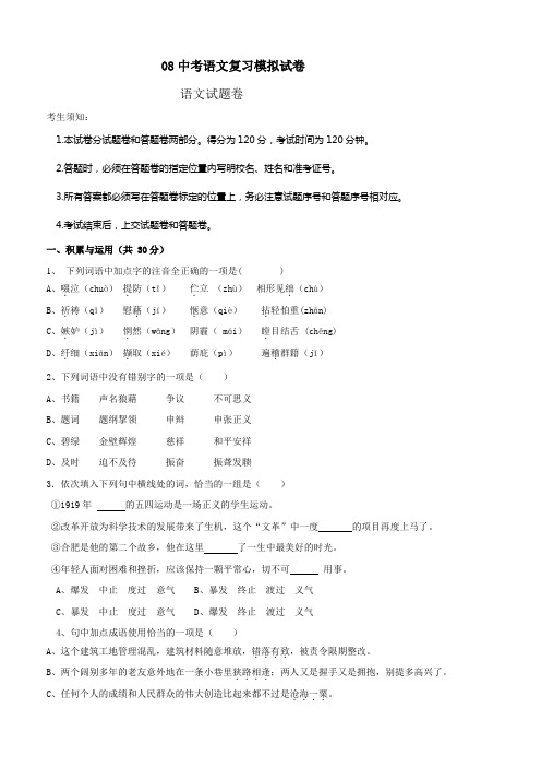 08中考语文复习模拟试卷.doc