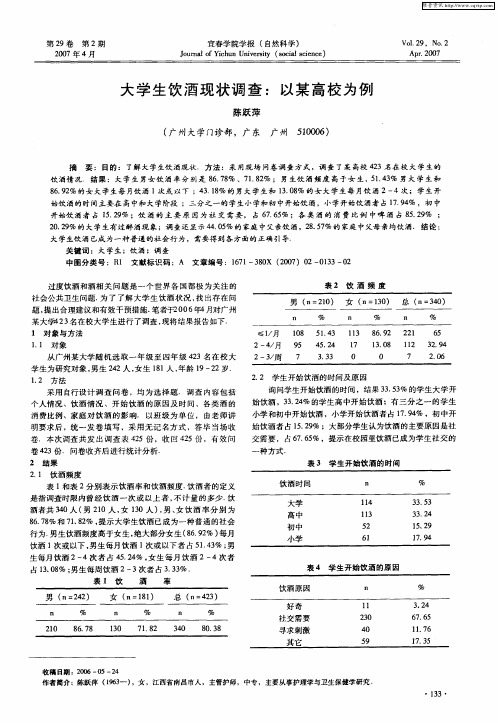 大学生饮酒现状调查：以某高校为例