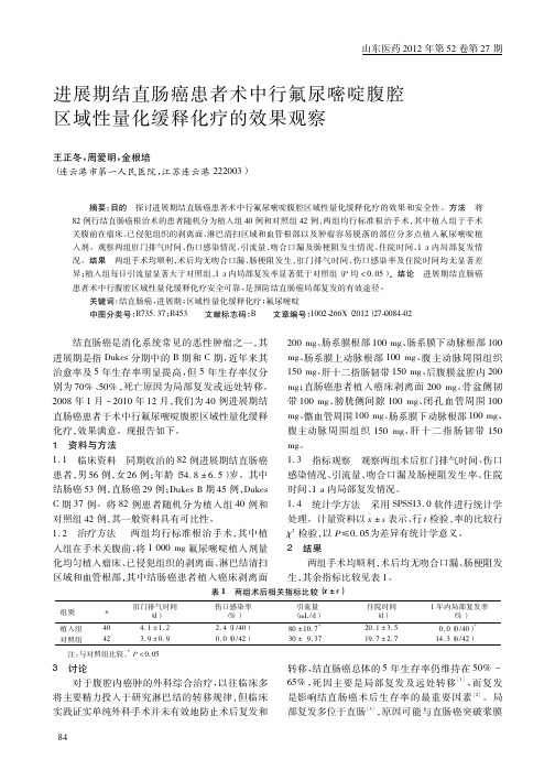 进展期结直肠癌患者术中行氟尿嘧啶腹腔区域性量化缓释化疗的效果观察