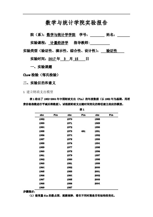 计量经济学chow(邹氏)检验检验模型是否存在结构性变化eviews6