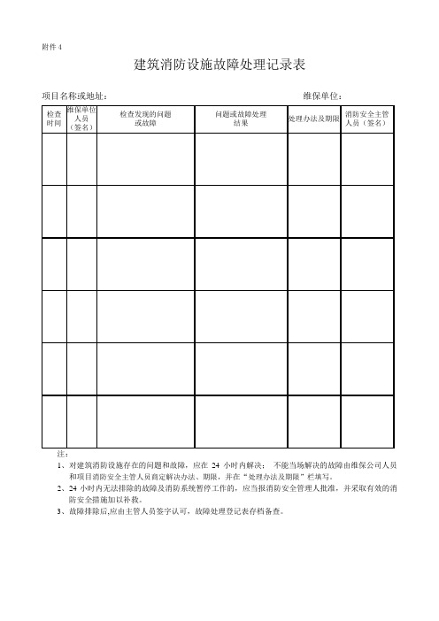 建筑消防设施故障处理记录表