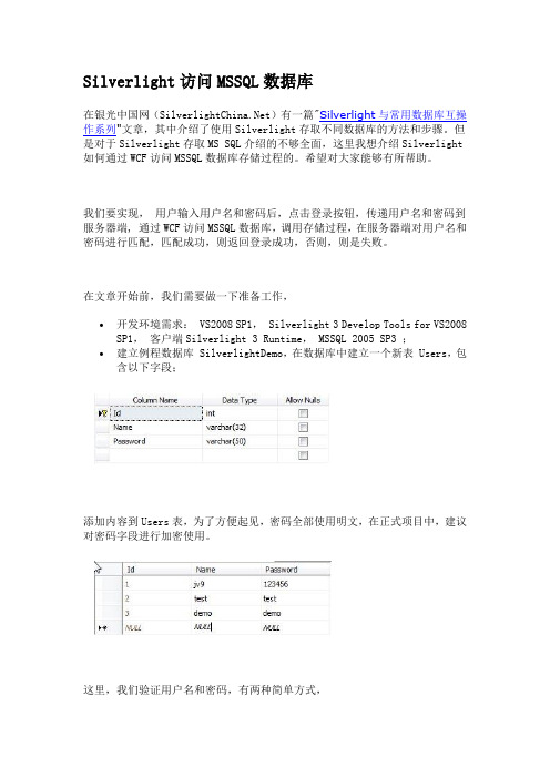 1 Silverlight访问MSSQL数据库