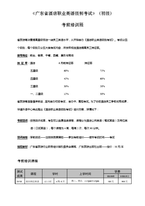 2021年广东省酒店职业英语等级考试初级