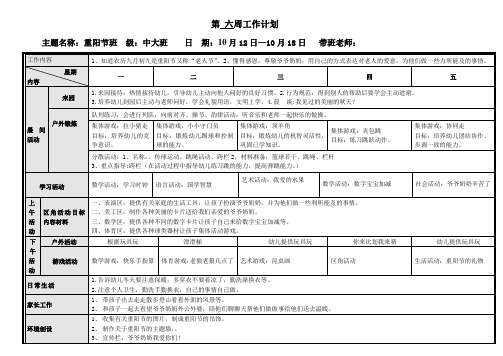 幼儿园中大班第l六周计划