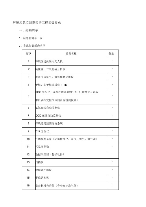 环境应急监测车采购项目参数要求