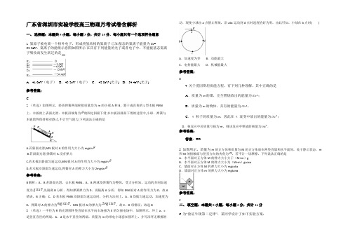 广东省深圳市实验学校高三物理月考试卷带解析