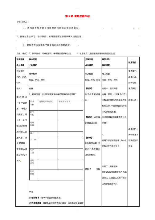 七年级历史上册 第一单元 第2课 原始农耕生活导学案1川教版