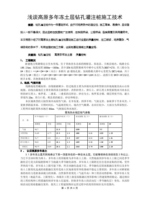 浅谈高原多年冻土层钻孔灌注桩施工技术