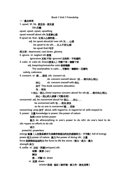 Book 1 Unit 1 Friendship语言知识点