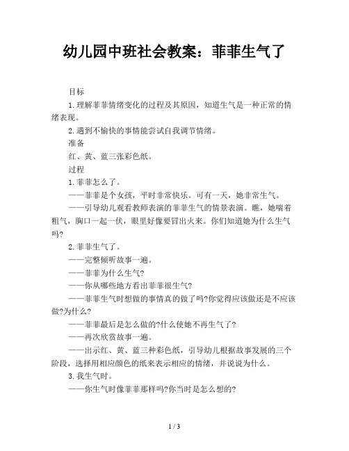 幼儿园中班社会教案：菲菲生气了