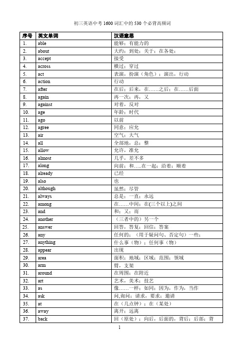 530个必背中考高频词