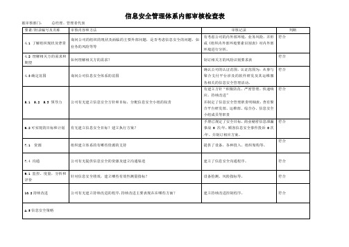 ISO27001内部审核检查表