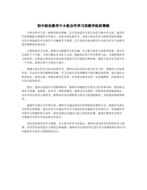 初中政治教学中小组合作学习的教学组织策略