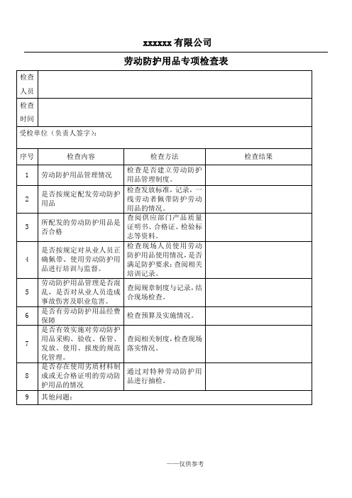 劳保用品专项检查表