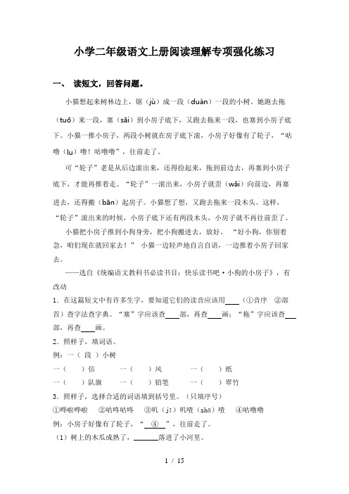 小学二年级语文上册阅读理解专项强化练习