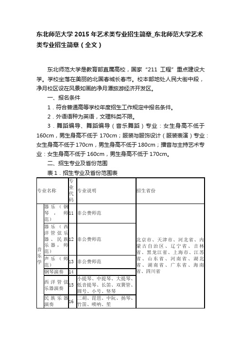 东北师范大学2015年艺术类专业招生简章_东北师范大学艺术类专业招生简章（全文）