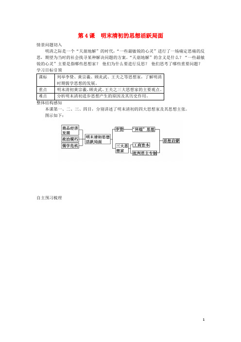 高中历史专题1第4课明末清初的思想活跃局面导学案人民版必修3