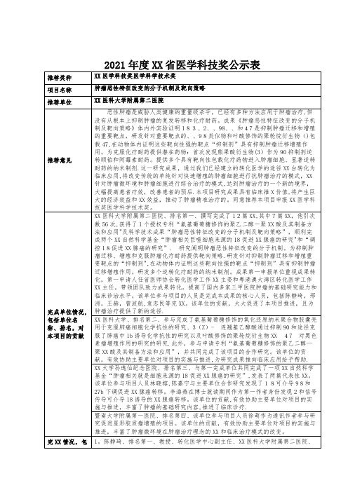 2021年度广东省医学科技奖公示表_1