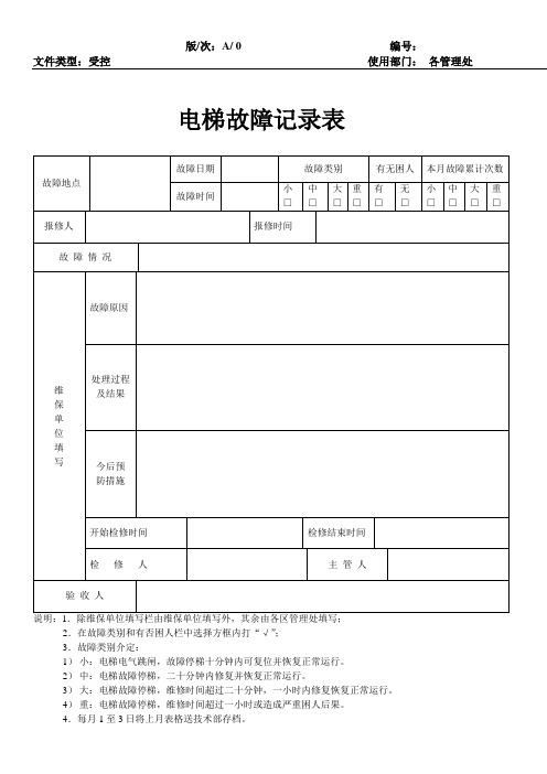 电梯故障记录表