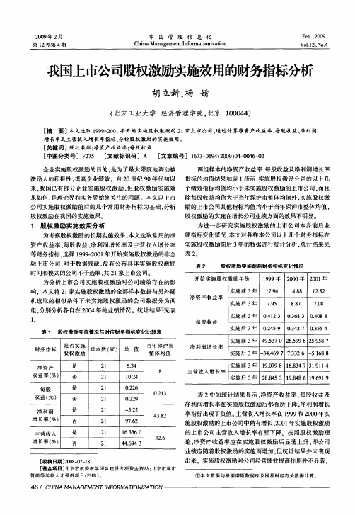 我国上市公司股权激励实施效用的财务指标分析