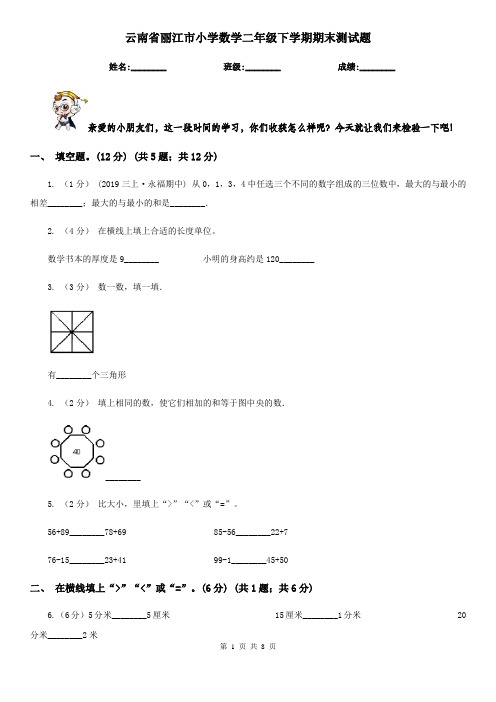 云南省丽江市小学数学二年级下学期期末测试题 