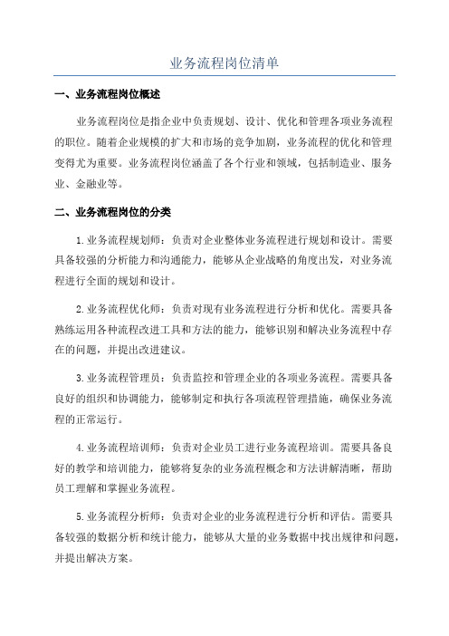 业务流程岗位清单