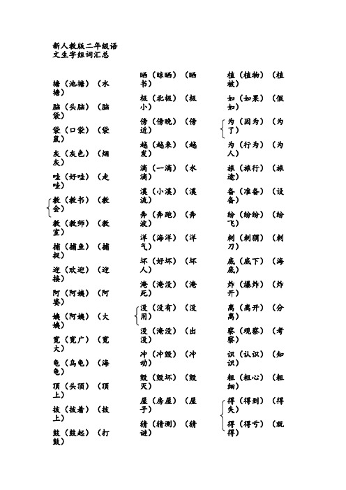 新人教版二年级语文生字组词汇总