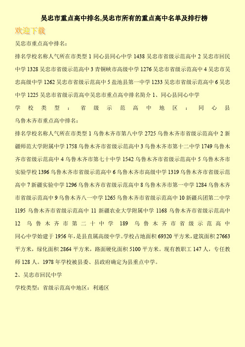 吴忠市重点高中排名,吴忠市所有的重点高中名单及排行榜