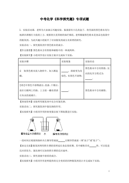 中考化学《科学探究题》专项试题含答案