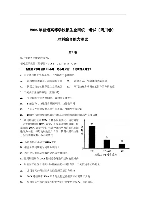 2006年普通高等学校招生全国统一考试四川卷