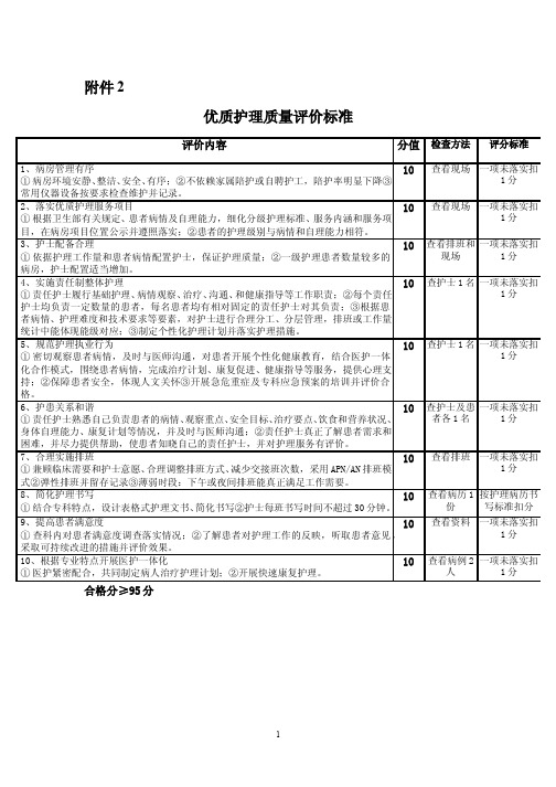 优质护理质量评价标准