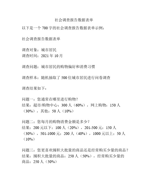 社会调查报告数据表单