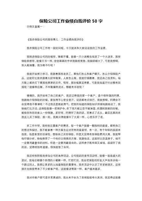 保险公司工作业绩自我评价50字