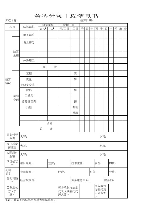 劳务分包工程结算书